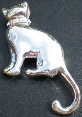 Jewelry - Fashion PNCatSttng2 Sitting Cat with Crystal Collar Pin Brooch