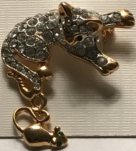 Jewelry - Fashion PINCat12 Crystal Covered Cat Pin Brooch with Green Crystal Eyes Gold Tone Feet
