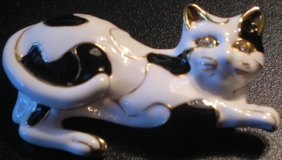 Jewelry - Fashion PINCat19 Laying Black and White Cat Rhinestone Crystal Pin