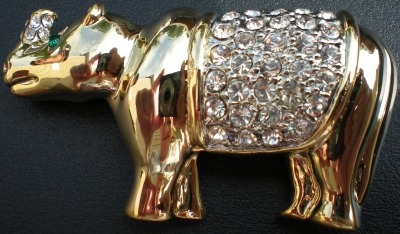 Jewelry - Fashion PINRhino1 Gold Tone Crystal African Rhino Large Pin Brooch Rhinoceros