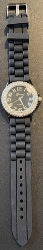 Jewelry - Fashion WTCHBlackWhite2 Geneva Black Silicone Band Women's Watch Stainless Backing Crystals
