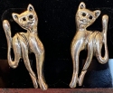 Jewelry - Fashion EARCat3 Whimsical Silvertone Cats Pierced Earrings Cat Black Crystal Eyes