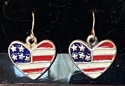 Jewelry - Fashion EARUSAFlag1 Heart Shaped USA Flag Enamel Covered Silvertone Pierced Earrings