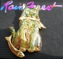 Jewelry - Fashion PINCat23 Rainforest Green and Gold Tone Cat with Fish In Mouth Pin Brooch