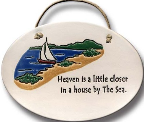 August Ceramics 4088E Ship scene - Heaven is a little closer in a home by the water Oval Plaque