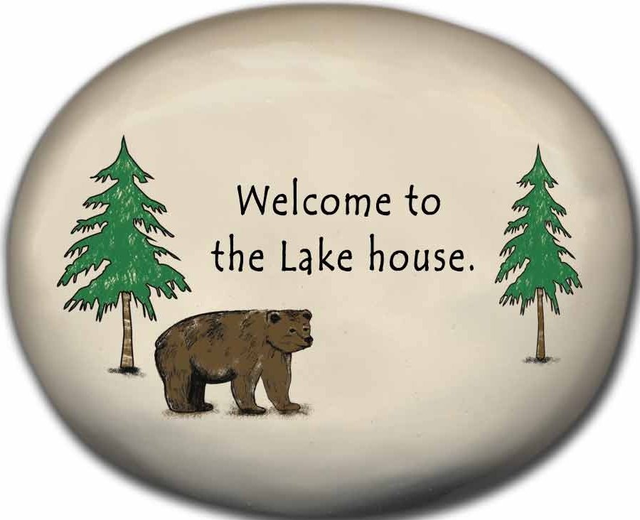 August Ceramics 8155C Bear - Welcome to the Lake house Mini Rock