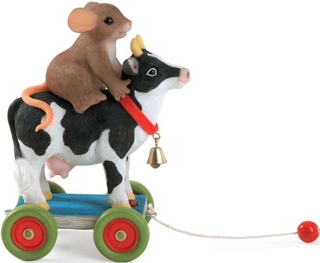 Charming Tails 98454 Cow Pull Toy W Charm