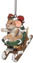 Charming Tails 132098 Holly-Day Sleigh Ride Leaf Sled Mouse Ornament