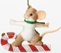 Charming Tails 30386 Mouse On Candy Cane Ornament