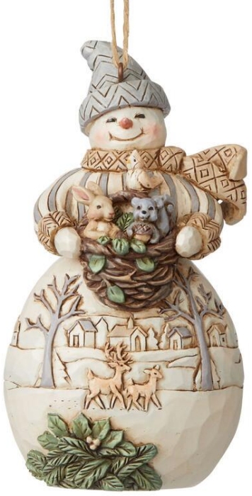 Jim Shore 6008868 Woodland Snowman and Basket Ornament