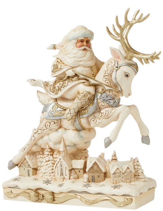Jim Shore 6011167 Holiday Lustre Santa & Reindeer Figurine