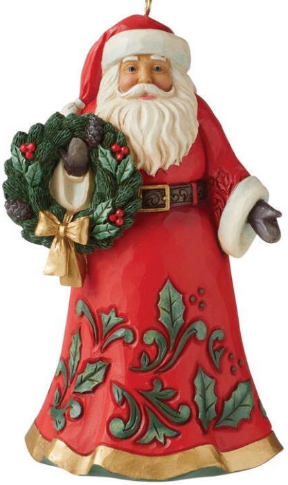 Jim Shore 6011496N Jolly Santa Holding Wreath Ornament