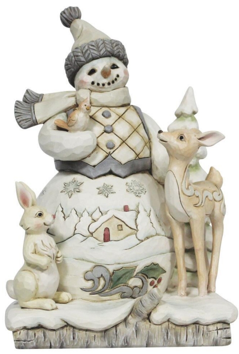 Jim Shore 6011616 White Woodland Snowman With Deer Figurine