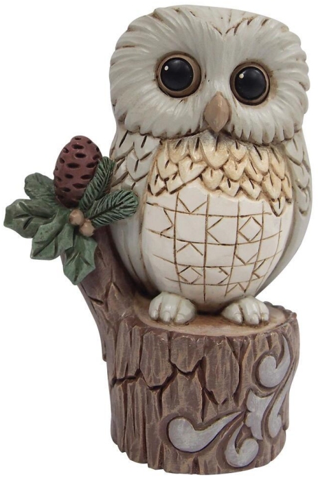 Jim Shore 6011620 White Woodland Owl On Tree Stump Figurine