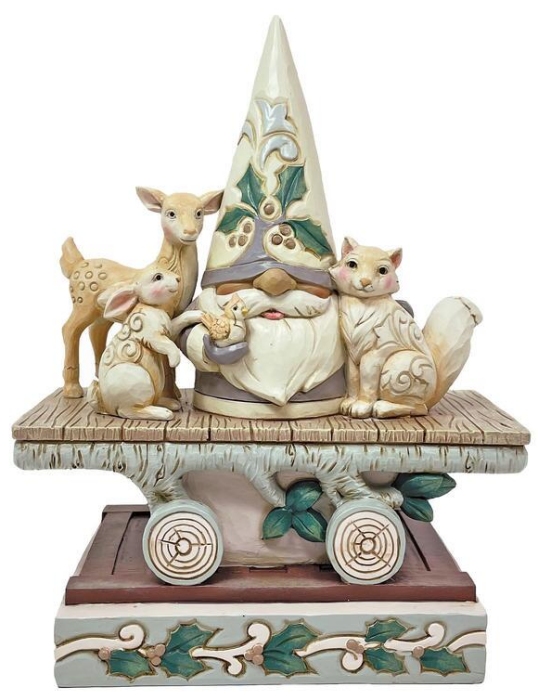 Jim Shore 6011623 White Woodland Gnome With Animals Figurine