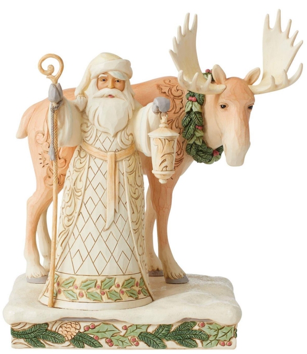 Jim Shore 6012676 White Woodland Santa Moose Figurine