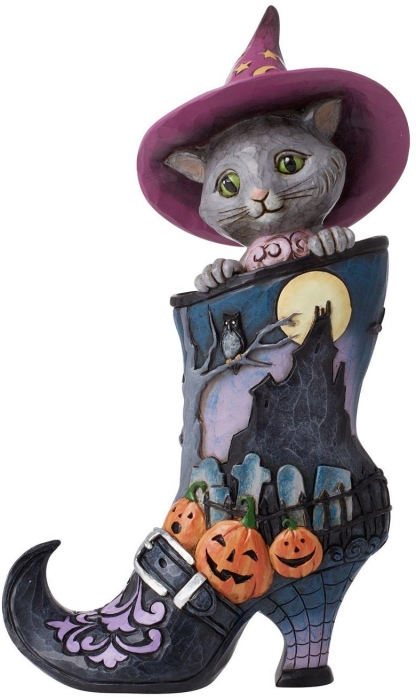 Jim Shore 6012750 Black Cat in Witch's Boot Figurine