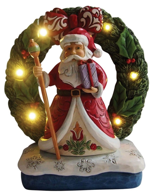 Jim Shore 6012937N LED Light-up Santa in Open Wreath Figurine