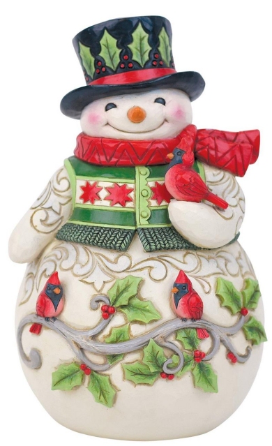 Jim Shore 6012939N Snowman with Cardinal Scene Figurine
