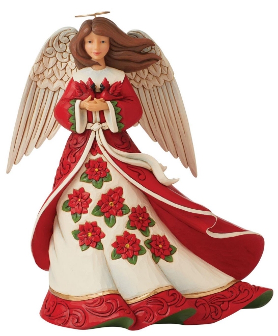 Jim Shore 6012940 Red Christmas Angel & Cardinals Figurine