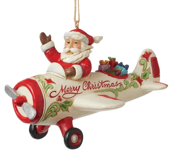 Jim Shore 6012970 Santa in Airplane Hanging Ornament