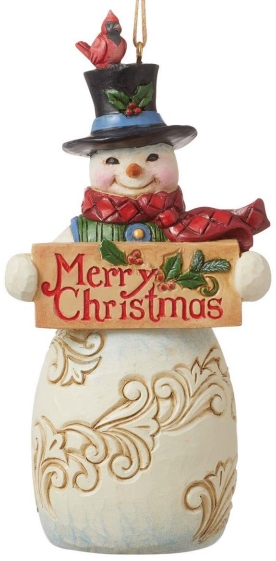 Jim Shore 6012975 Snowman with Christmas Sign Hanging Ornament