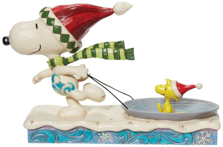Peanuts by Jim Shore 6013044 Snoopy Pulling Woodstock On Saucer Figurine