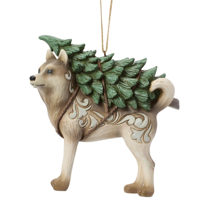 Jim Shore 6019318 Woodland Husky With Tree Ornament