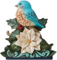 Jim Shore 6009484 Wonderland Bluebird On Poinsettia Figurine