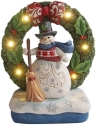 Jim Shore 6013744 LED Light-up Snowman in Open Wreath Figurine