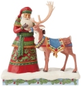 Jim Shore 6015498N Santa Standing With Reindeer Figurine