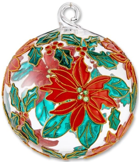 Kubla Crafts Cloisonne KUB 0 1300Q Poinsetta Cloisonne Glass Ball Ornament Set of 2