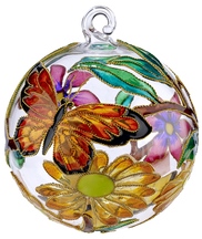 Kubla Crafts Cloisonne KUB 0 1303J Butterflies Cloisonne on Glass Ball Ornament