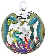 Kubla Crafts Cloisonne KUB 0 1303P Seahorse Cloisonne Glass Ball Ornament