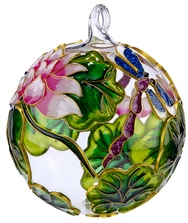 Kubla Crafts Cloisonne KUB 0 1303S Dragonfly Lotus Cloisonne Glass Ball Ornament