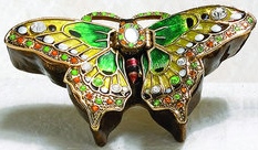 Kubla Crafts Bejeweled Enamel KUB 0 4035G Large Green Butterfly Box open both side