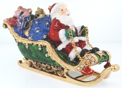 Kubla Crafts Bejeweled Enamel KUB 0 4188 Large Santa on Sleigh Box