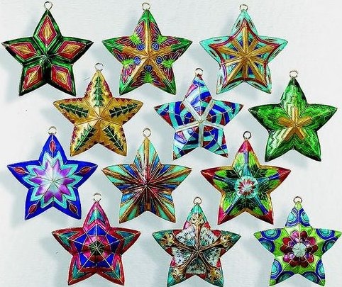 Kubla Crafts Cloisonne KUB 0 4391 Cloisonne Star Ornament Set of 12