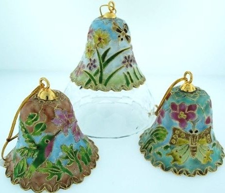 Kubla Crafts Cloisonne KUB 0 4509 Large Cloisonne Bell Ornament Set of 3