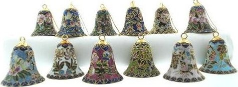 Kubla Crafts Cloisonne KUB 0 4573 Cloisonne Mini Bells Ornament Set of 12