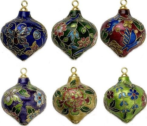 Kubla Crafts Cloisonne KUB 0 4661 Cloisonne Finial Ornament Set of 6