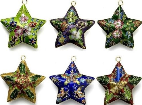 Kubla Crafts Cloisonne KUB 0 4662 Cloisonne Star Ornament Set of 6