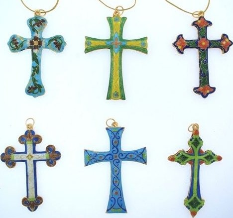Kubla Crafts Cloisonne KUB 0 4750 Cloisonne Cross Ornament Set of 6