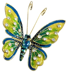 Kubla Crafts Cloisonne KUB 0 4777GY Bejeweled Butterfly Ornament Green