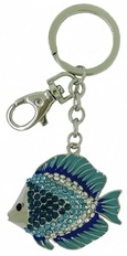 Kubla Crafts Bejeweled Enamel KUB 00 1469 Blue Fish Key Ring