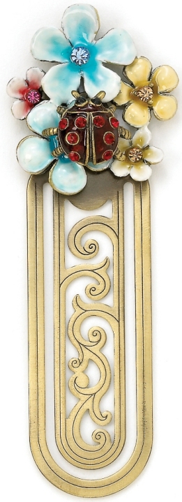 Kubla Crafts Bejeweled Enamel KUB 0143 Flower with Ladybug Bookmark