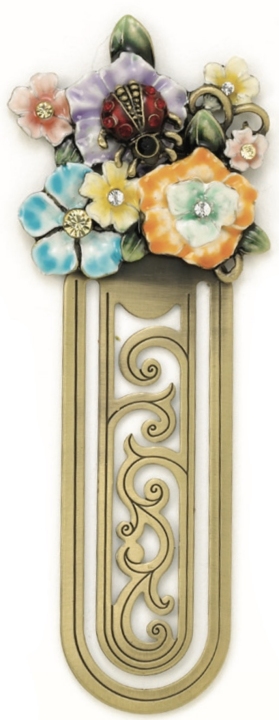 Kubla Crafts Bejeweled Enamel KUB 0161 Ladybug Flower Bookmark