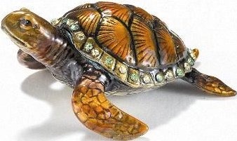 Kubla Crafts Bejeweled Enamel KUB 1 3410 Brown Sea Turtle Box