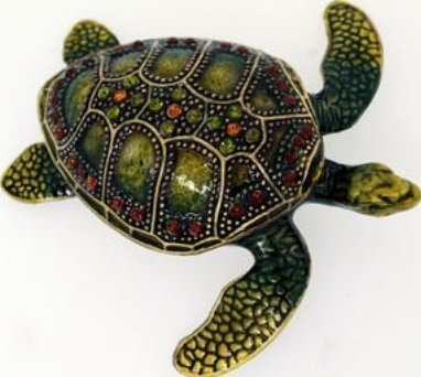 Kubla Crafts Bejeweled Enamel KUB 1 3461 Green Sea Turtle Box