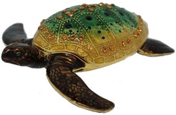 Kubla Crafts Bejeweled Enamel KUB 1 4178 Green Sea Turtle Box